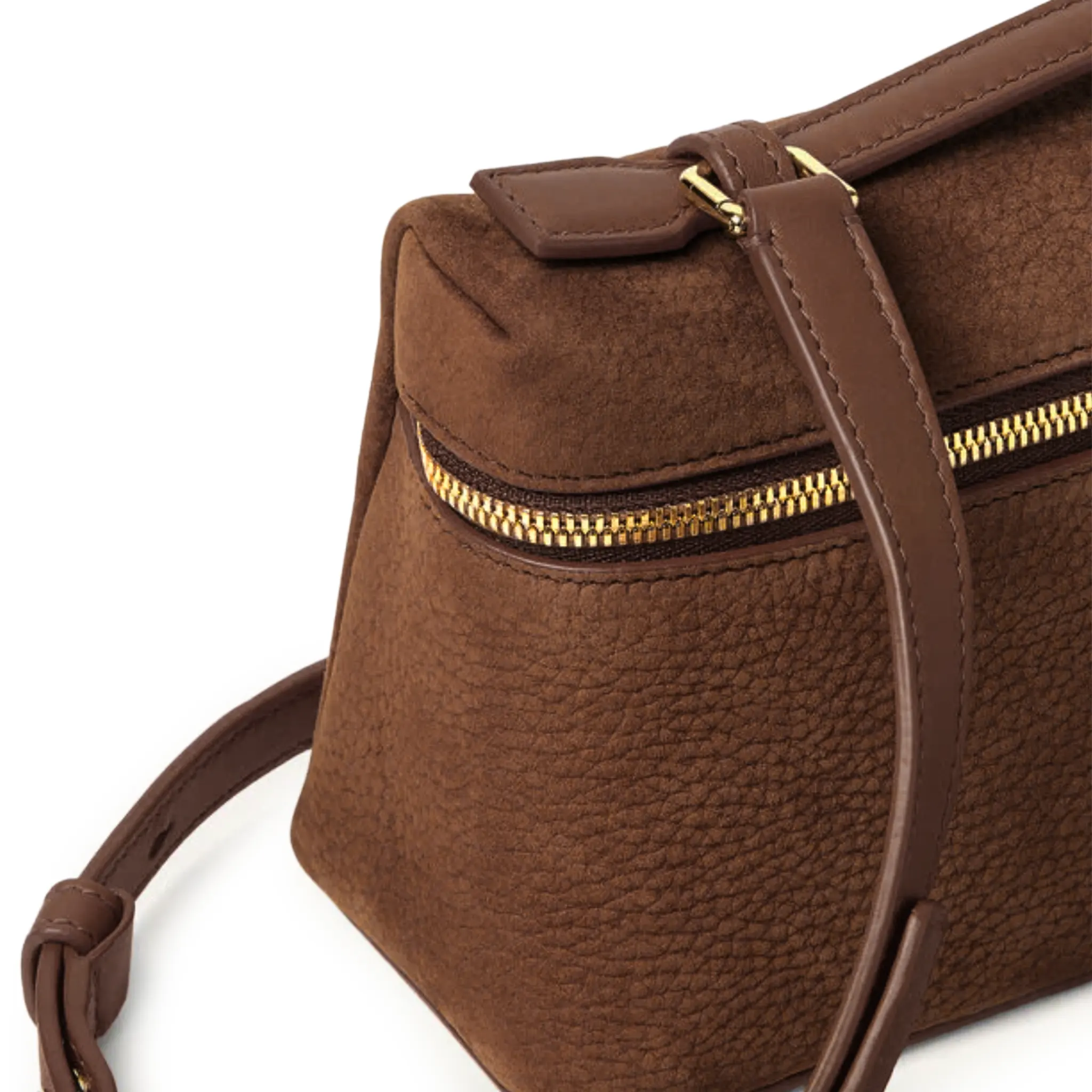 Front Side View of Loro Piana Extra Pocket L19 Calfskin Brown Sun Gold Shoulder Bag FAP6658_B5OA